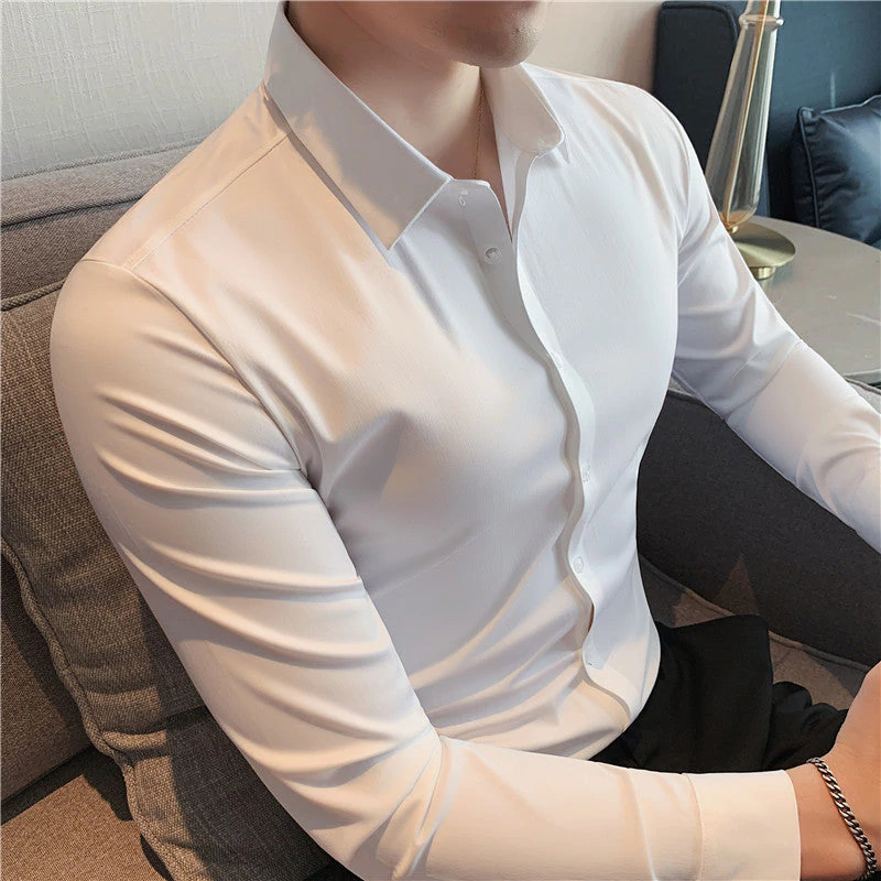 Men's Solid Color Business Stretch Shirt