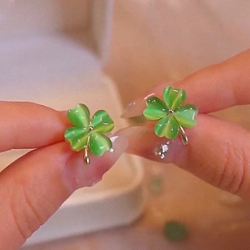 Opal Lucky Four Leaf Clover Earrings