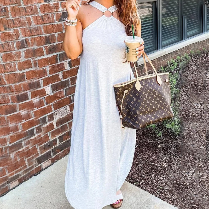 Off Shoulder Halter Long Dress