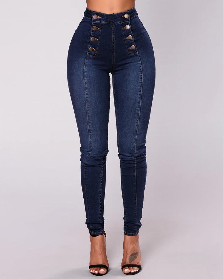 Double Breasted High Waist Skinny Jeans