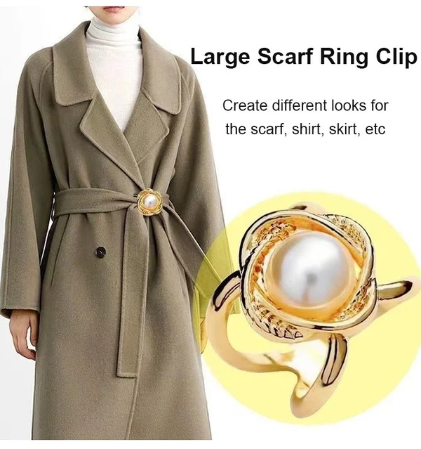 Women's Elegant Pearl Floral Scarf Ring Clip