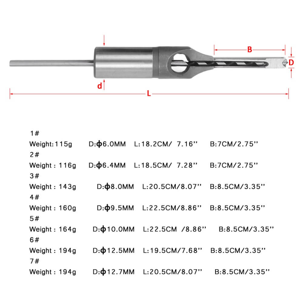 Square Hole Mortising Drill Bit