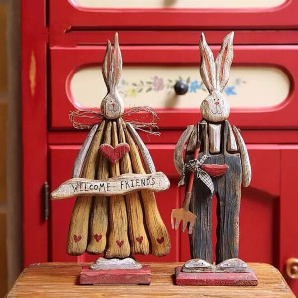 Wooden Retro Easter Bunny Outdoor Ornament