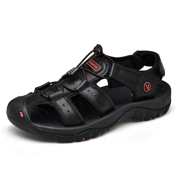 Men Anti-collision Toe Outdoor Slip Resistant Leather Hiking Sandals