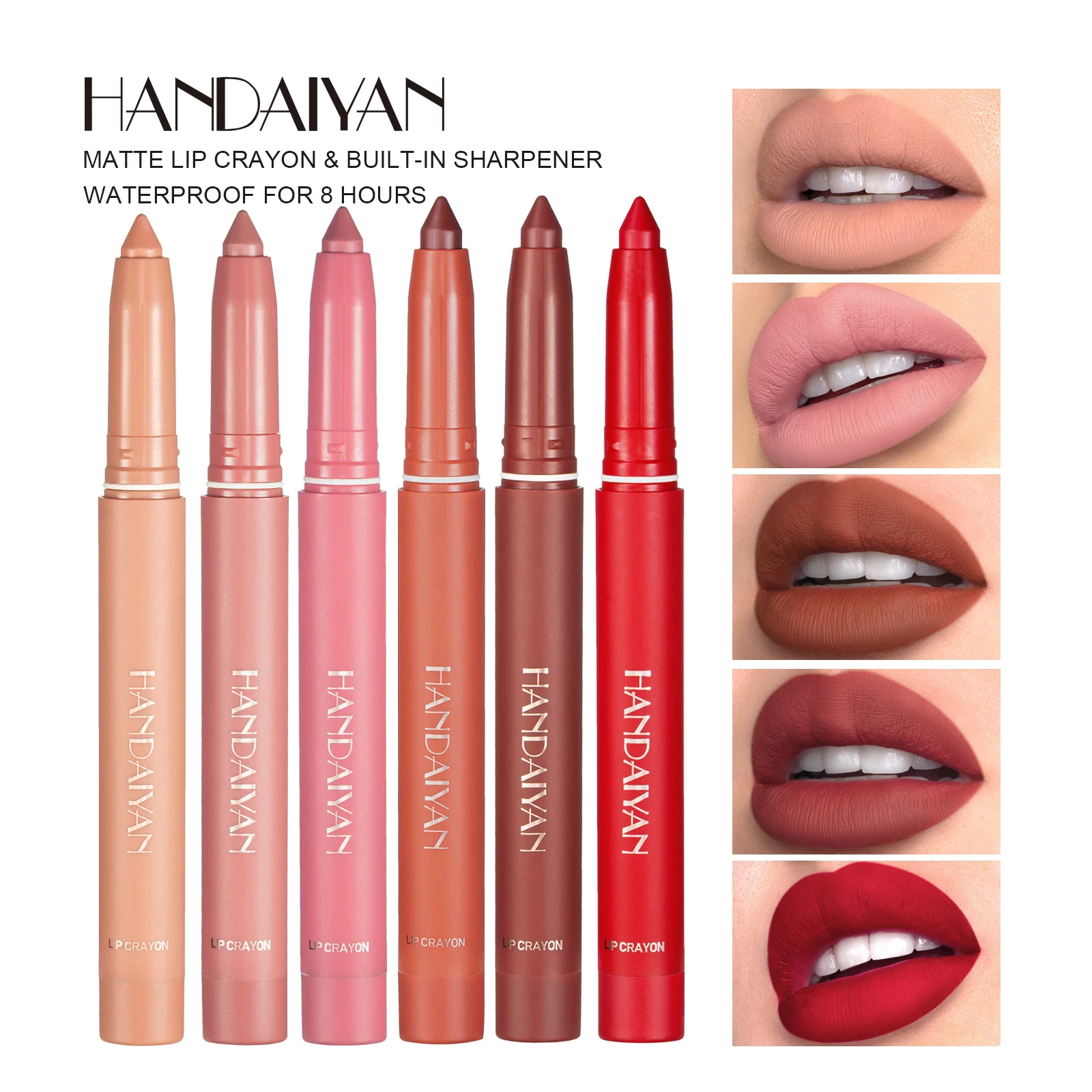 12 Color Handaiyan Rotating Sharpenable Matte Lipstick Pencils