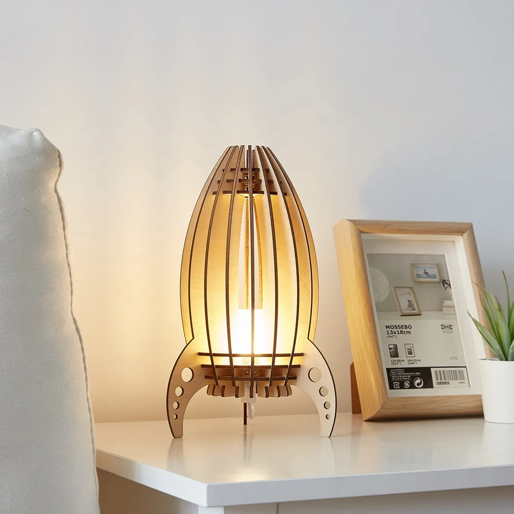 Wooden Space Rocket LED Bedside Lamp