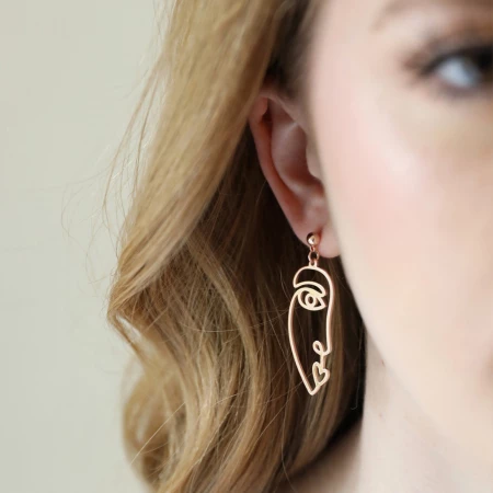 Zinc Alloy Wire Face Earrings