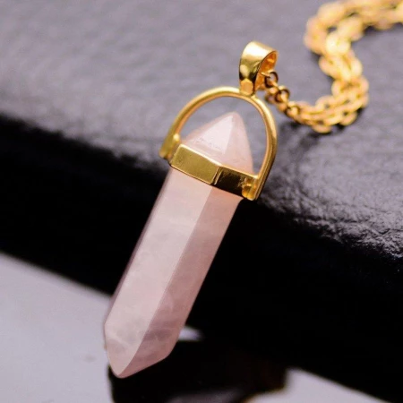 Healing Pink Rose Quartz Pendant Necklace