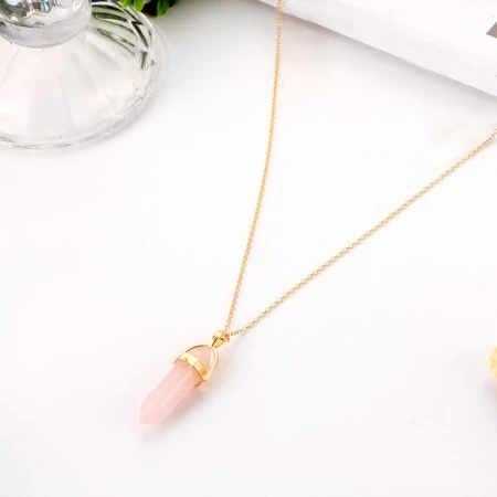 Healing Pink Rose Quartz Pendant Necklace