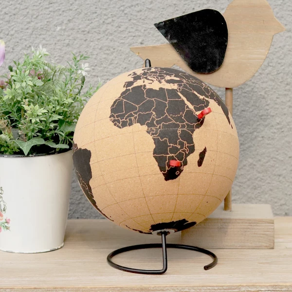 Small Travel Cork Globe With Pins, 15 cm Diameter