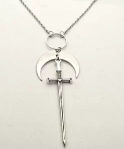 Zinc Alloy Silver Sword Pendant Necklace With Crescent