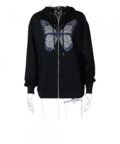 Polyester Butterfly Zipper Hoodie