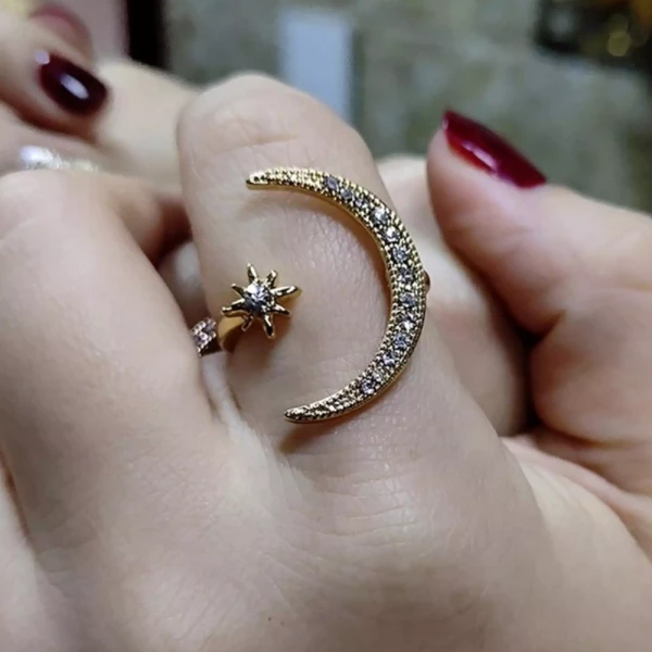 Zinc Alloy Moon And Star Ring