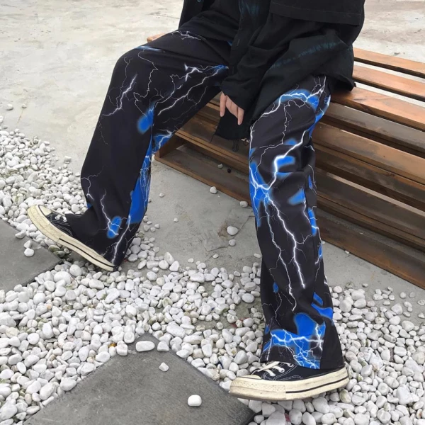 Polyester Lightning Bolt Print Pants