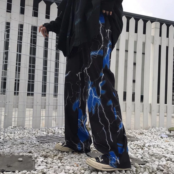 Polyester Lightning Bolt Print Pants