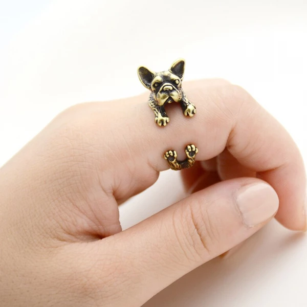 Zinc Alloy French BullDog Ring