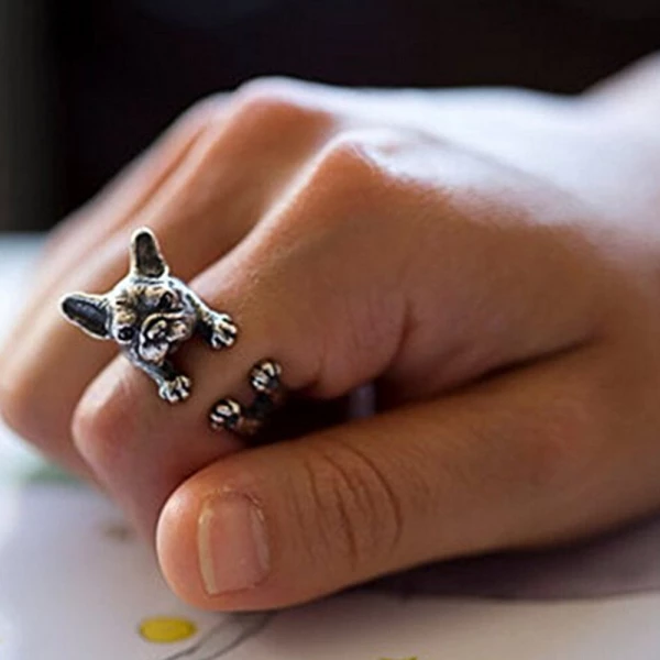 Zinc Alloy French BullDog Ring