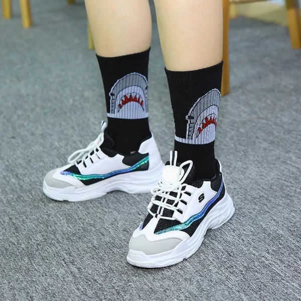 Grey & White Cotton Shark Socks