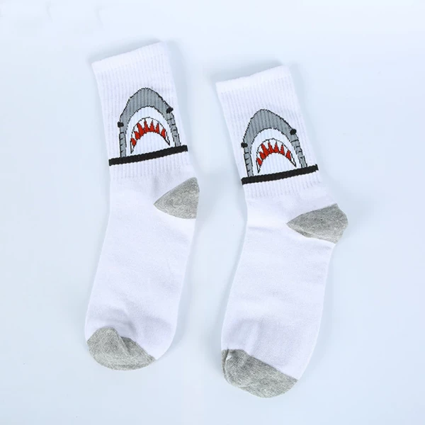 Grey & White Cotton Shark Socks