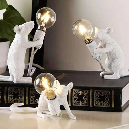 Whimsical Resin Mouse Lamps With E12 Bulbs