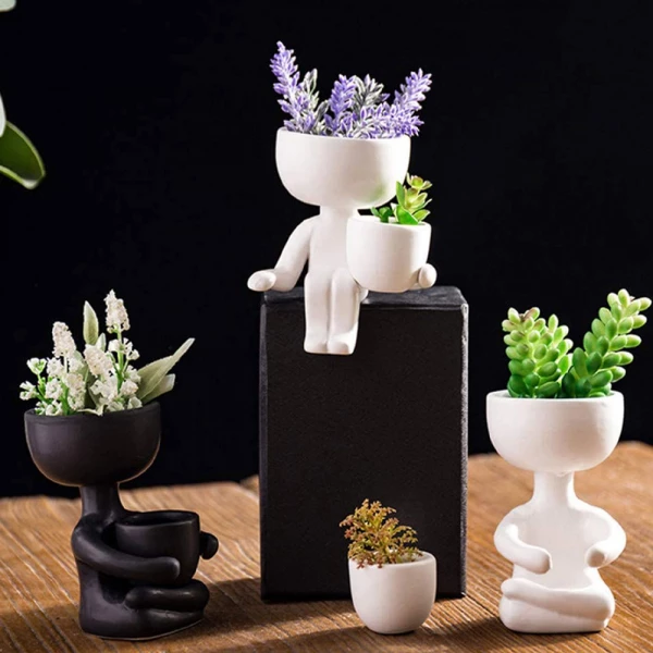 Human Shaped Ceramic Sitting Flower Pots