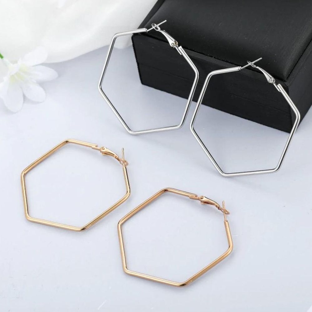 Zinc Alloy Hexagon Hoop Earring