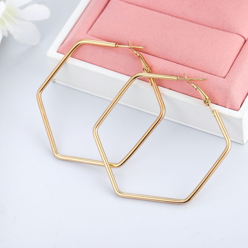 Zinc Alloy Hexagon Hoop Earring