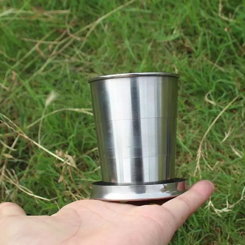 Stainless Steel Travel Folding Collapsible Cup With Keychain Lid