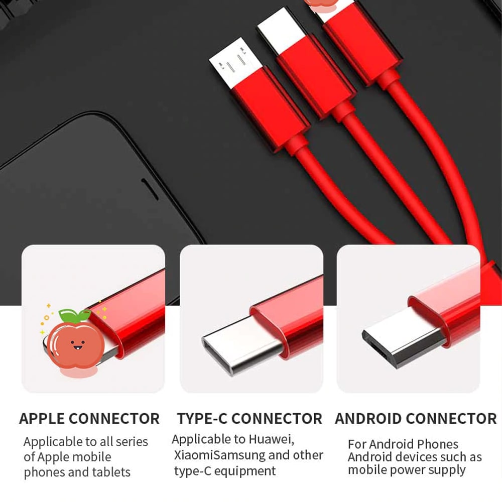 3-in-1 Retracting USB Cable Data Charger