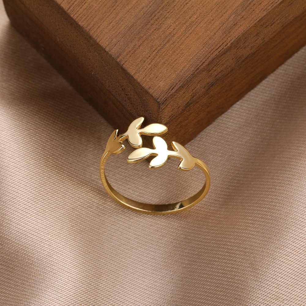 Adjustable Olive Branch Leaf Ring