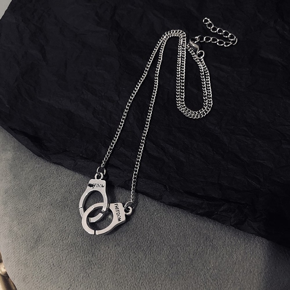 Edgy Unisex Handcuff Necklace Chain Pendant