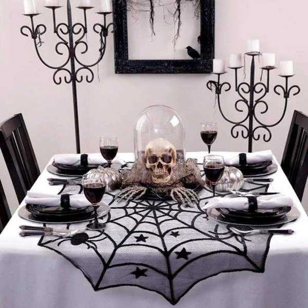 Black Lace Spiderweb Table Runner For Halloween