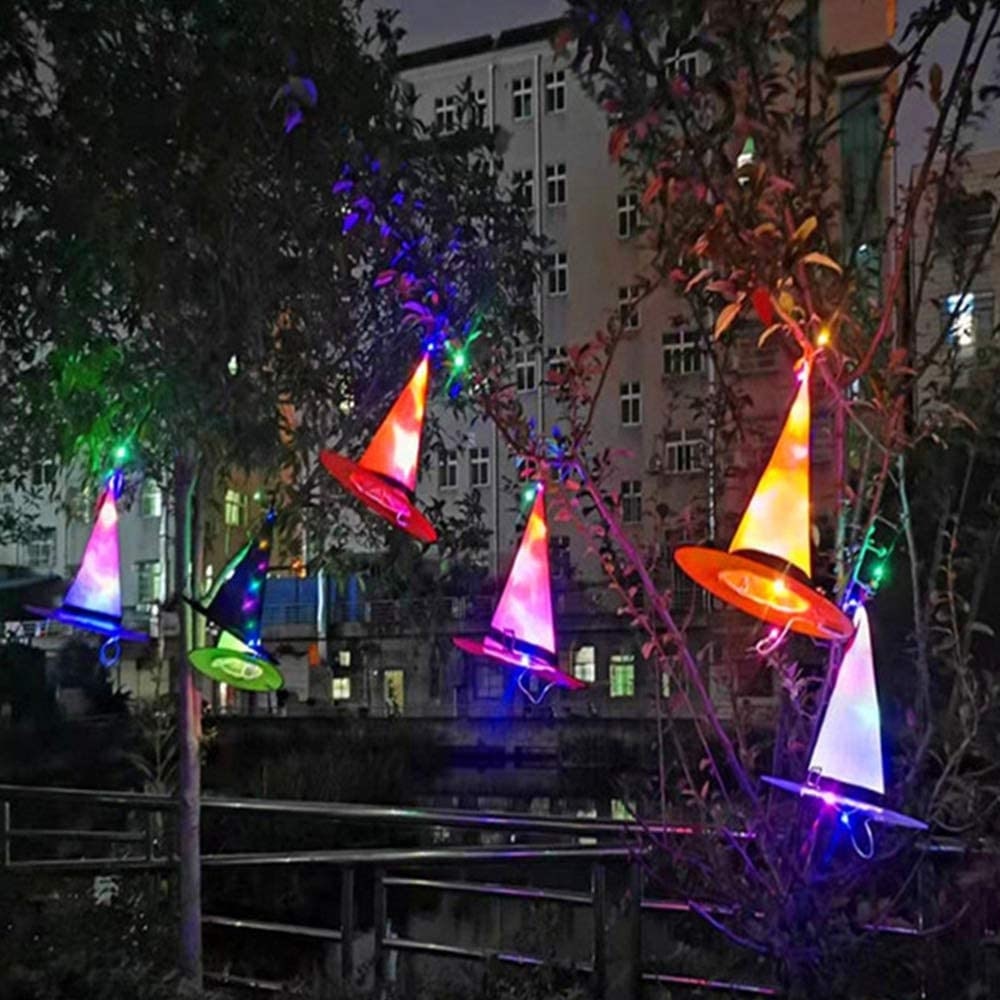 Colorful Hanging Halloween Witch Hat Lights