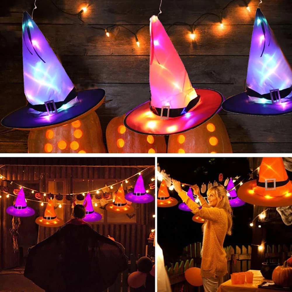 Colorful Hanging Halloween Witch Hat Lights