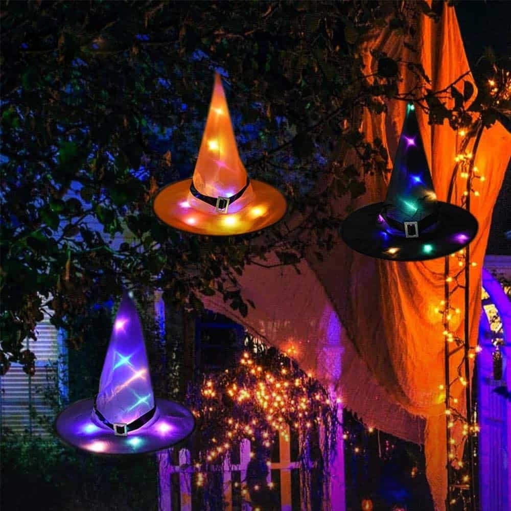 Colorful Hanging Halloween Witch Hat Lights