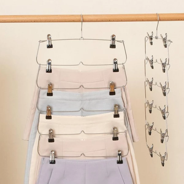 Space Saving Multi Pants Hanger With Clips