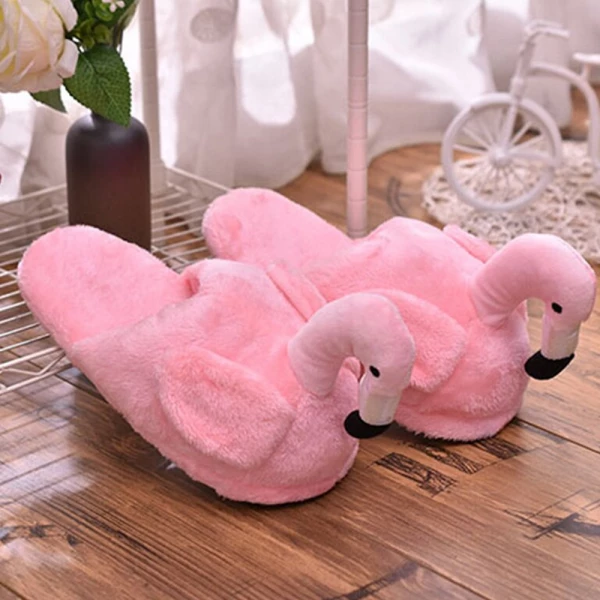 Plush Pink Flamingo Slippers