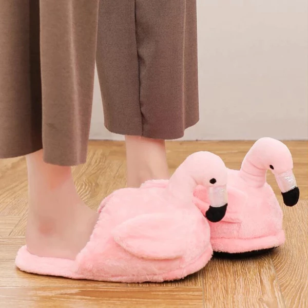 Plush Pink Flamingo Slippers