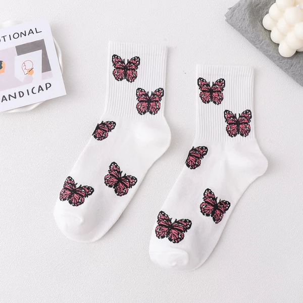 Cute Butterfly Print Crew Socks