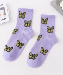 Cute Butterfly Print Crew Socks