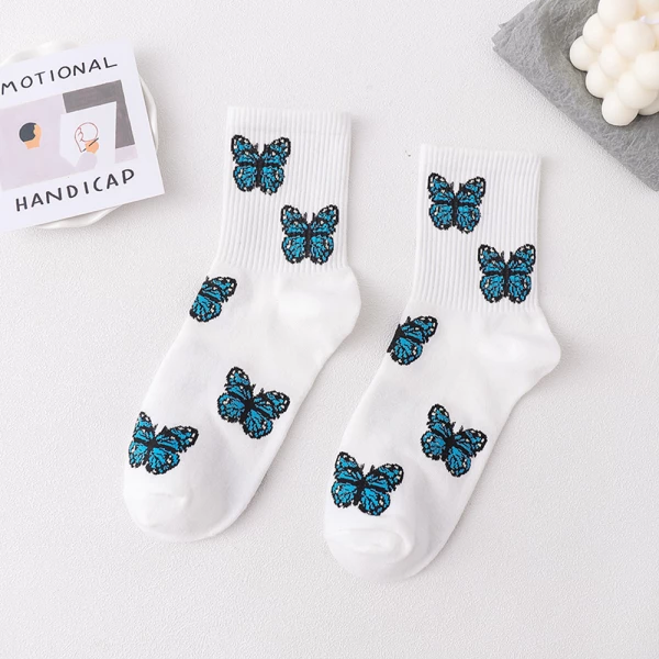 Cute Butterfly Print Crew Socks