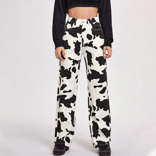 Vintage High Waist Cow Print Jeans