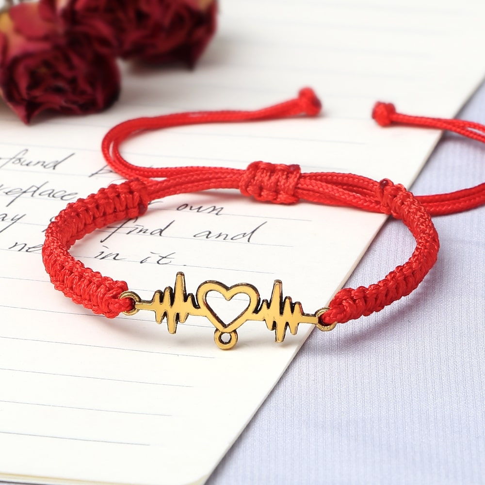 Couples Heartbeat Bracelet with a Heart Shaped Charm