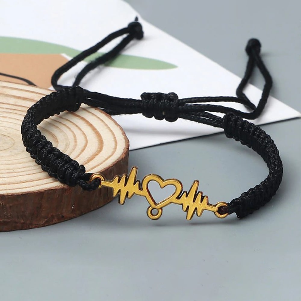 Couples Heartbeat Bracelet with a Heart Shaped Charm