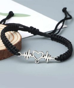 Couples Heartbeat Bracelet with a Heart Shaped Charm