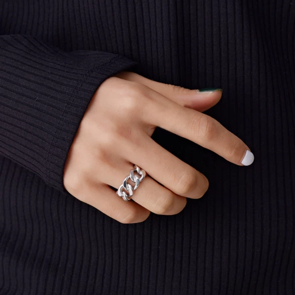 Adjustable Dainty Silver Chain Ring