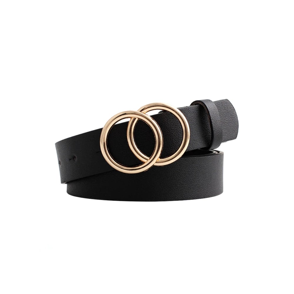 Unisex Double Circle Belt With Gold Buckle