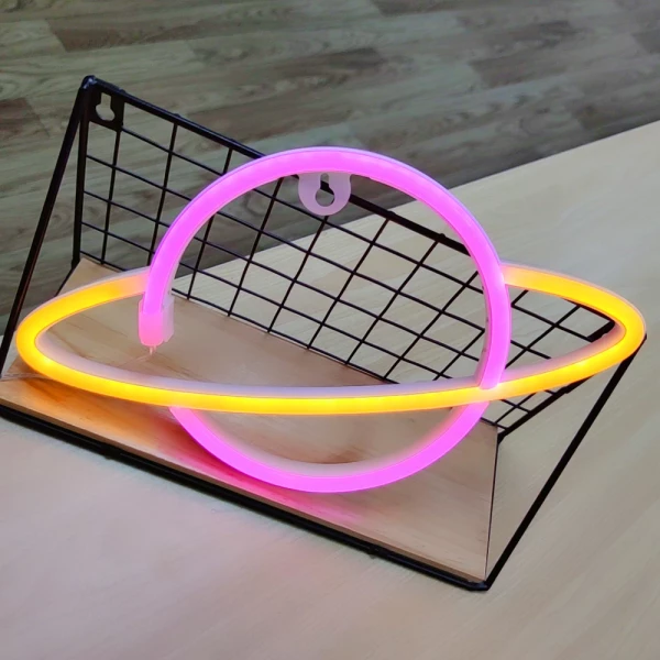 Whimsical Neon Planet Wall Light