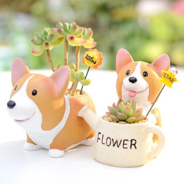 Cute Resin Corgi Planter Flower Pot