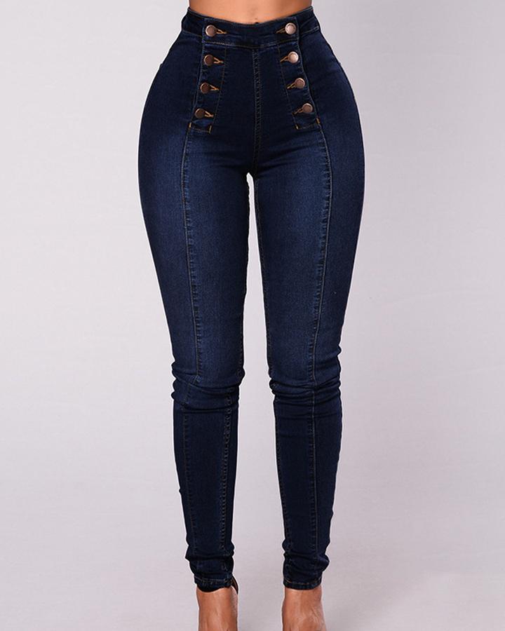 Double Breasted High Waist Skinny Jeans